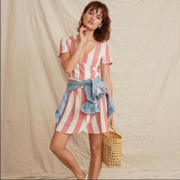 Marine Layer Dresses & Skirts - MARINE LAYER NWOT Frances Red & White Striped Linen Tencel True Wrap Dress